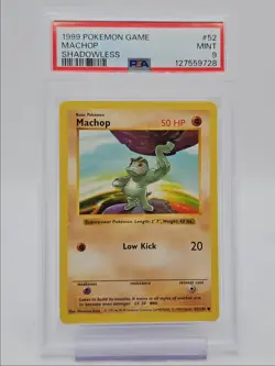 MACHOP 1999 POKEMON GAME BASE SET SHADOWLESS COMMON 52/102 PSA 9 Q0004 - Image 1