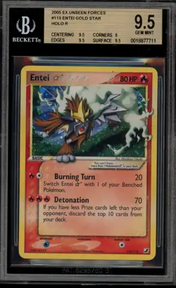Pokemon Entei Gold Star EX Unseen Forces Holo Ultra Rare #113 BGS 9.5 - Image 1