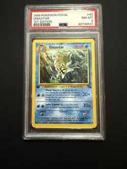 1st Edition 1999 Pokemon Fossil 40/62 Omastar PSA NM-MT 8 - Image 1