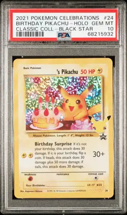 2021 POKEMON CELEBRATIONS CLASSIC COLL #24 BIRTHDAY PIKACHU-HOLO PSA 10 - Image 1