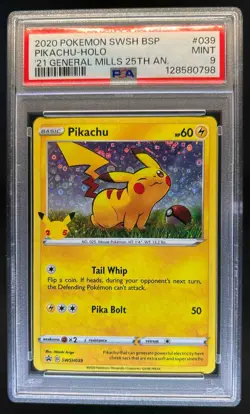2021 Pokemon 25th Anniversary General Mills Promo Pikachu #SWSH039 PSA 9 - Image 1