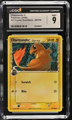 CGC MINT 9 Pokemon Charmander 49/100 2006 EX Crystal Guardians - Image 1