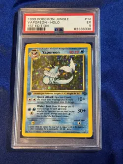 Pokemon TCG Vaporeon Holo First Edition Jungle 12/64 PSA 5 1999 Super Rare - Image 1
