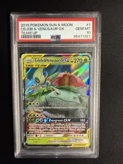 Celebi & Venusaur GX 1/181 Team Up Pokemon Card GEM MINT PSA 10 - Image 1
