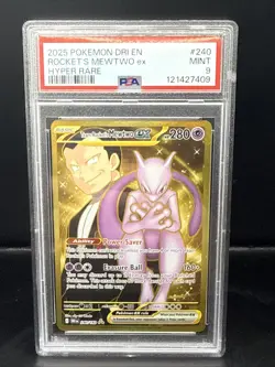 Pokemon Destined Rivals Gold Team Rockets Mewtwo EX Hyper Rare 240/182 PSA 9 - Image 2
