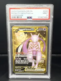 Pokemon Destined Rivals Gold Team Rockets Mewtwo EX Hyper Rare 240/182 PSA 9 - Image 3