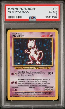 Pokemon TCG Mewtwo Base Set 10/102 Holo Unlimited Holo Rare PSA Graded EX-MT 6 - Image 1