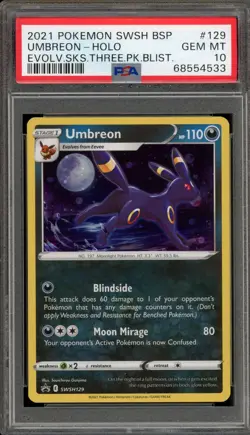 Pokemon Umbreon Evolving Skies 3 Pk. Blister Holo Promo SWSH129 PSA 10 Gem Mint - Image 1