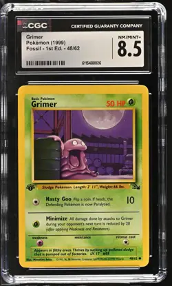 CGC NM/Mint+ 8.5 Pokemon Grimer 48/62 1999 Fossil 1st Edition - Image 1