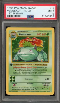 Pokemon Venusaur Base Set Shadowless 1st Edition Holo Rare #15 PSA 9 Mint - Image 1
