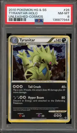 Pokemon Tyranitar Unleashed Cosmos Holo Rare #26 PSA 8 - Image 1