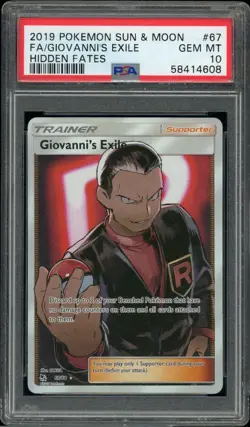 2019 Pokemon SM Hidden Fates 67 Giovanni's Exile Full Art PSA 10 Gem Mint - Image 2
