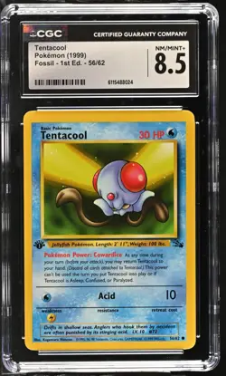 CGC NM/Mint+ 8.5 Pokemon Tentacool 56/62 1999 Fossil 1st Edition - Image 1