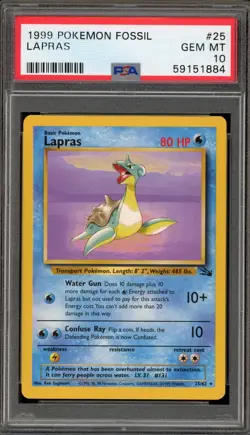 Pokemon Lapras Fossil Unlimited NON Holo Rare #25 PSA 10 Gem Mint - Image 1