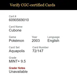 Cubone Aquapolis 72/147 CGC 9.5 MINT+ Pokemon Card 2003 E-Series - Image 5