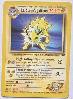 Lt. Surge's Jolteon Pokemon Gym Challenge 28/132 Rare Pokemon TCG Card - Image 1