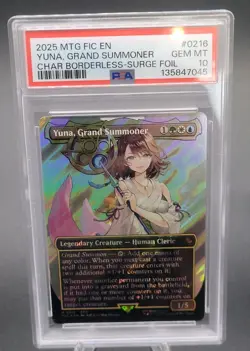 Yuna, Grand Summoner Borderless Surge Foil PSA 10 Gem Mint FIC216 Mythic Rare - Image 1