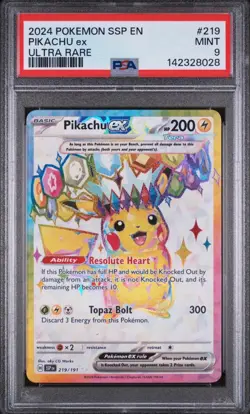 2024 Pokemon SV Surging Sparks SSP EN Pikachu Ex #219/191 PSA 9 - Image 1