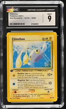 CGC MINT 9 Pokemon Chinchou 42/64 2001 Neo Revelation 1st Edition - Image 1
