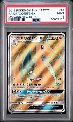 2018 POKEMON SUN & MOON DRAGON MAJESTY #67 FULL ART/DRAGONITE GX PSA 9 - Image 1