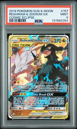 2019 POKEMON SUN & MOON COSMIC ECLIPSE #157 RESHIRAM & ZEKROM GX PSA 9 - Image 1