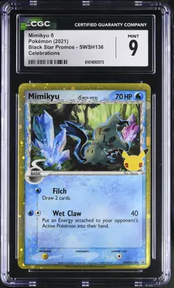 Mimikyu Gold Star SWSH136 Celebrations Black Star Promos Pokemon CGC 9 Mint *073 - Image 1
