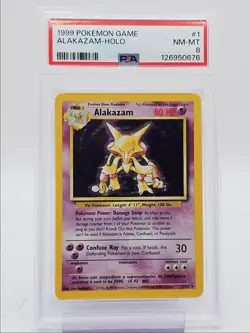 ALAKAZAM 1999 POKEMON GAME BASE SET HOLO RARE 1/102 PSA 8 Q0004 - Image 1