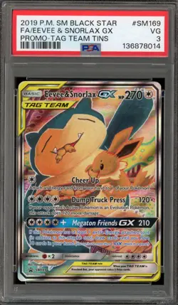 Pokemon Eevee & Snorlax GX Tag Team Tins Black Star Full Art Promo SM169 PSA 3 - Image 1