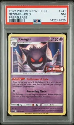 2022 POKEMON SWSH BLACK STAR PROMO PRERELEASE #241 GENGAR-HOLO PSA 7 - Image 1