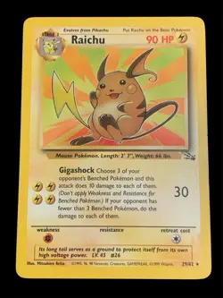 Pokemon - Raichu [1999 Wizards] #29/62 Rare (LP) - Fossil Set - Image 1