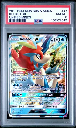 2019 POKEMON SUN & MOON UNIFIED MINDS #47 KELDEO GX PSA 8 - Image 1