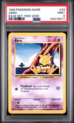 1999 POKEMON BASE SET 1999-2000 "4TH PRINT" #43 ABRA PSA 9 - Image 1