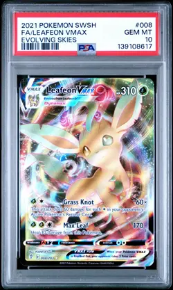 2021 POKEMON SWORD & SHIELD EVOLVING SKIES #008 FULL ART/LEAFEON VMAX PSA 10 - Image 1