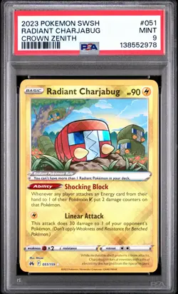 2023 POKEMON SWORD & SHIELD CROWN ZENITH #051 RADIANT CHARJABUG PSA 9 - Image 1