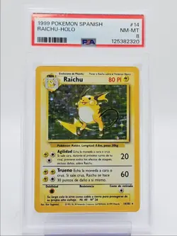 RAICHU 1999 POKEMON SPANISH BASE SET HOLO RARE 14/102 PSA 8 Q0004 - Image 1