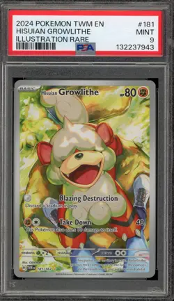 Pokemon Hisuian Growlithe Twilight Masquerade Illustration Rare #181 PSA 9 Mint - Image 1