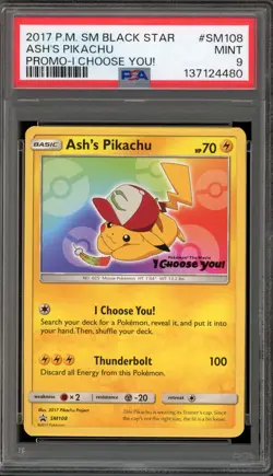 Pokemon Ash's Pikachu I Choose You! Black Star Promo SM108 PSA 9 Mint - Image 1