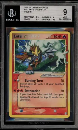 Pokemon Entei Gold Star EX Unseen Forces Holo Ultra Rare #113 BGS 9 Mint - Image 1