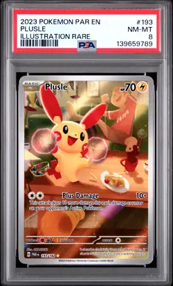 2023 POKEMON PAR EN-PARADOX RIFT ILLUSTRATION RARE #193 PLUSLE PSA 8 - Image 1