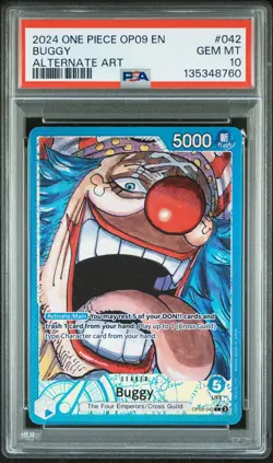 2024 ONE PIECE OP09-EMPERORS IN THE NEW WORLD ALTERNATE ART #042 BUGGY PSA 10 - Image 1