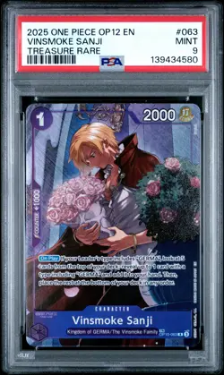 2025 ONE PIECE OP12-LEGACY OF THE MASTER TREASURE RARE #063 VINSMOKE SANJI PSA 9 - Image 1