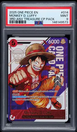 2025 ONE PIECE 3RD ANNIVERSARY TREASURE CAMPAIGN PACK #014 MONKEY D LUFFY PSA 9 - Image 1