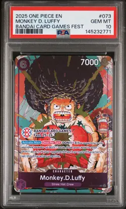 2025 ONE PIECE PROMOS BANDAI CARD GAMES FEST #073 MONKEY D. LUFFY PSA 10 - Image 1