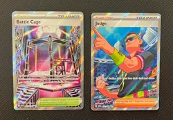 Battle Cage & Judge - Pokemon TCG - 2 Card Lot (Full Art Ultra Rare Holo) - Image 1