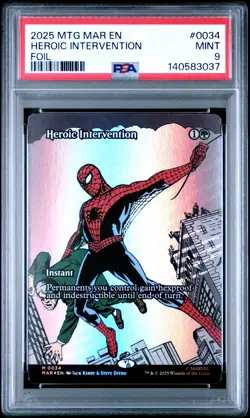 2025 MTG MARVEL'S SPIDER-MAN: SOURCE MAT FOIL #0034 HEROIC INTERVENTION PSA 9 - Image 1
