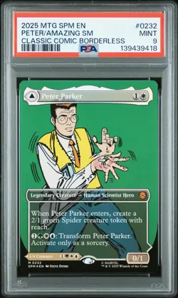 2025 MTG MARVEL'S COMIC BORDERLESS AMAZING SPIDER-MAN/PETER PARKER PSA 9 - Image 1