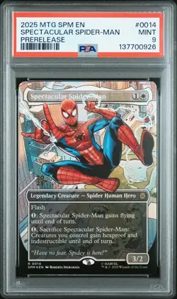 2025 MTG MARVEL'S SPIDER-MAN PRERELEASE #0014 SPECTACULAR SPIDER-MAN PSA 9 - Image 1