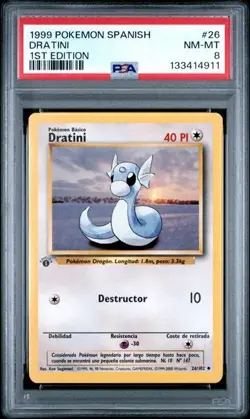 1999 POKEMON SPANISH #26 DRATINI 1ST EDITION PSA 8 - Image 1