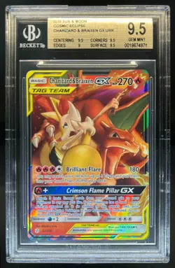 2019 Pokemon SM Cosmic Eclipse Charizard Braixen Tag Team Holo #22/236 BGS 9.5 - Image 1