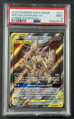 ARCEUS DIALGA PALKIA GX PSA 9 2019 POKEMON SUN MOON COSMIC ECLIPSE #221/236 - Image 1